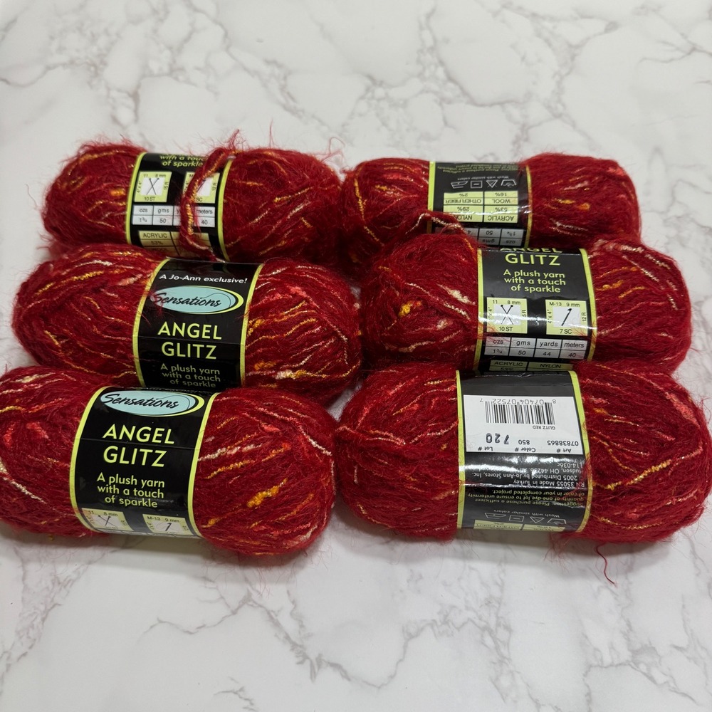 Sensations Angel Glitz Red Sparkle Plush Yarn 6 Skeins Lot Jo-Ann Exclusive 850
